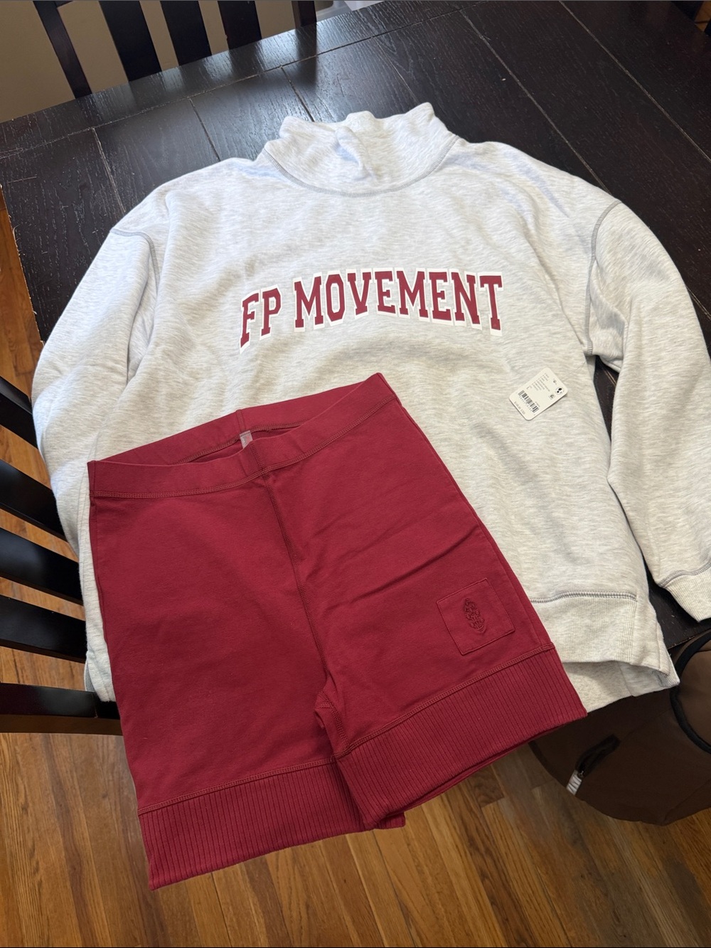 FP Movement by Free People Heather Gray Pullover with Burgundy Graphic